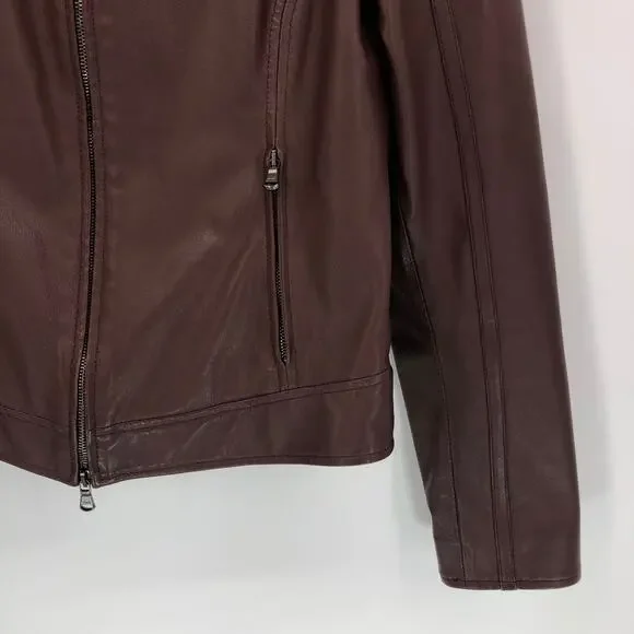 Robert Comstock Leather Jacket Moto Racer Biker Womens 42 / M Fitted Brown Italy - Picture 3 of 14